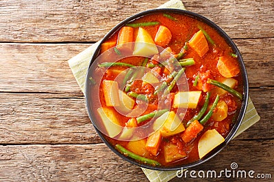 Yataklete KilkilÂ Ethiopian gingered vegetable stew closeup on a plate on a table. Horizontal top view Stock Photo